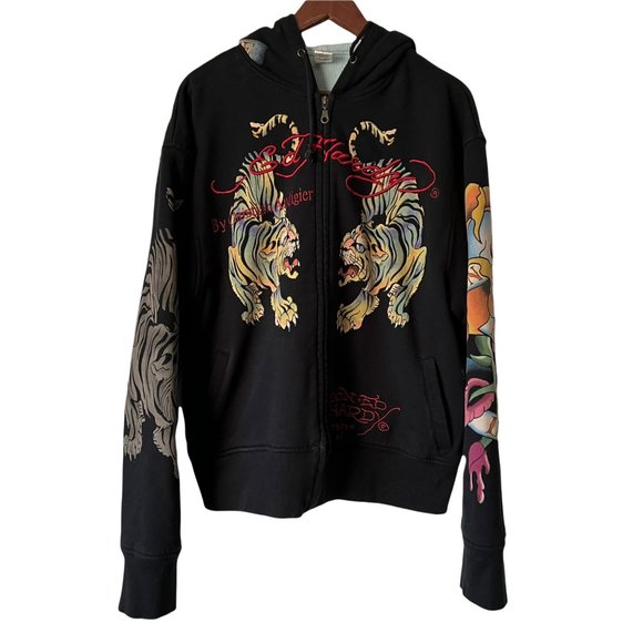 Ed Hardy Other - Ed Hardy by Christian Audigier Zip Up Hoodie Golden Rose Sz XXL